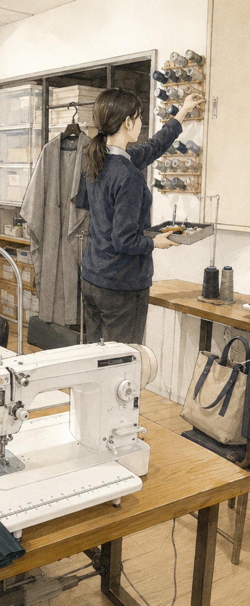 縫製工房で働く女性スタッフを中心にした職場全景